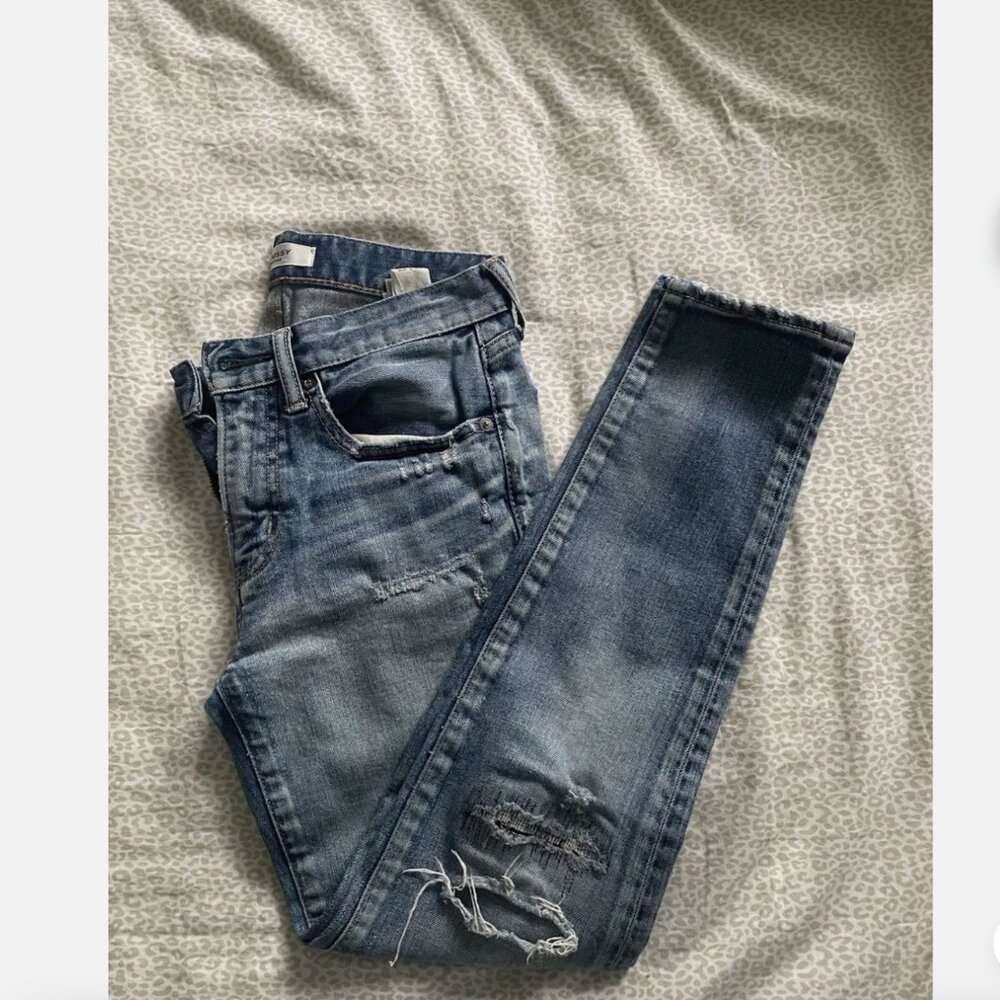 Moussy Vintage Womens Zip Up Distressed Skinny Leg Jeans Ankle Blue Size 25 X 26